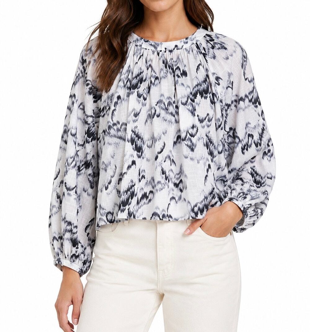 Treasure & Bond 100% Cotton Abstract Print Flowy Long Sleeve Blouse Size Small